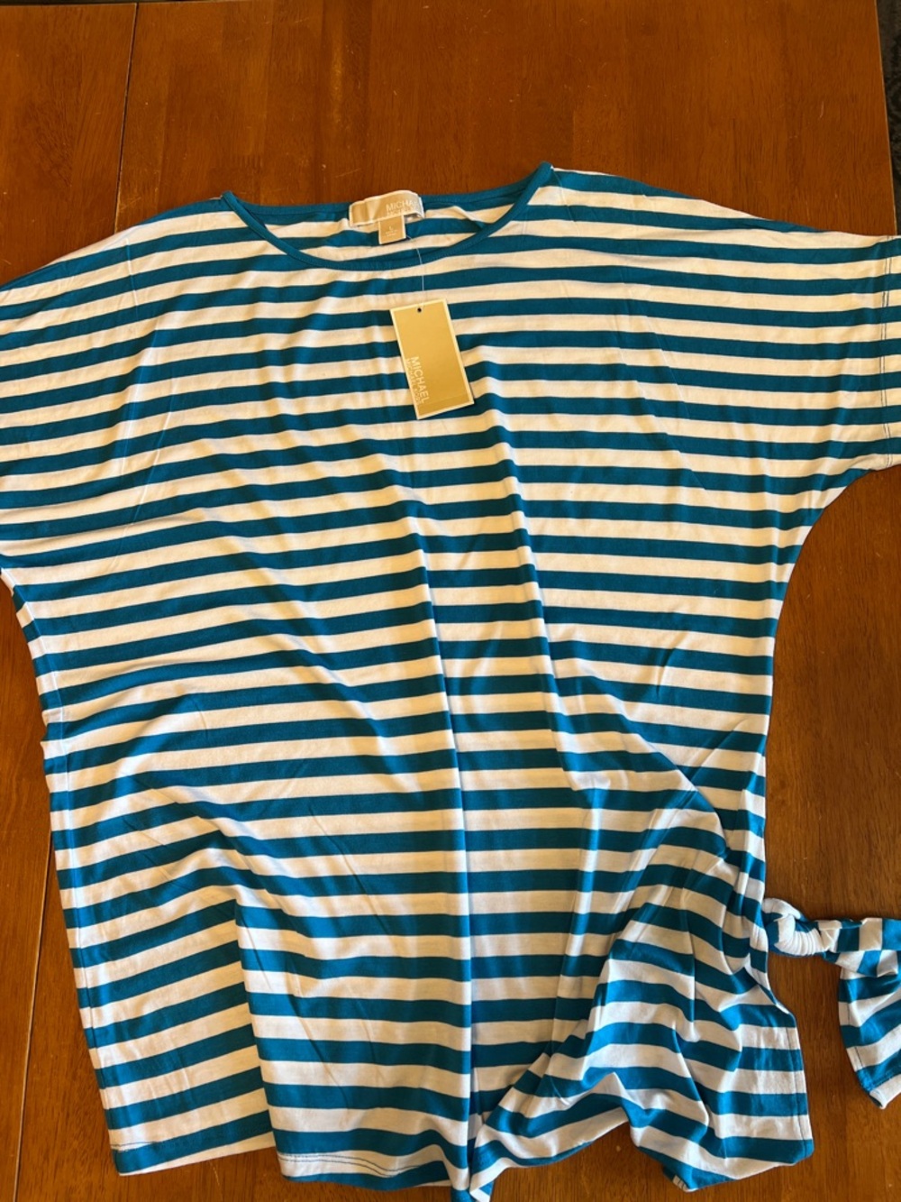 MICHAEL Michael Kors Teal and White Striped Side-Tie Tunic